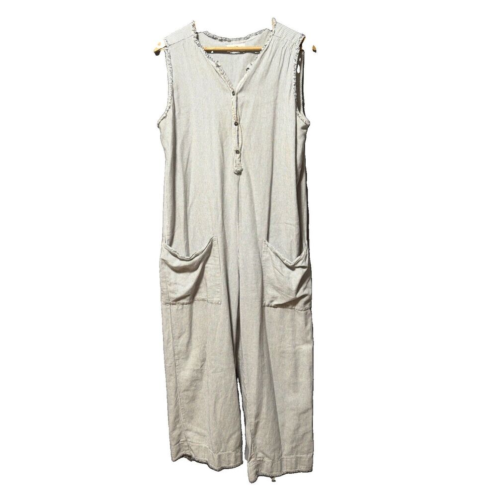 Velvet by Graham & Spencer Jumpsuit Women L White & Blue Stripes Casual Boho
